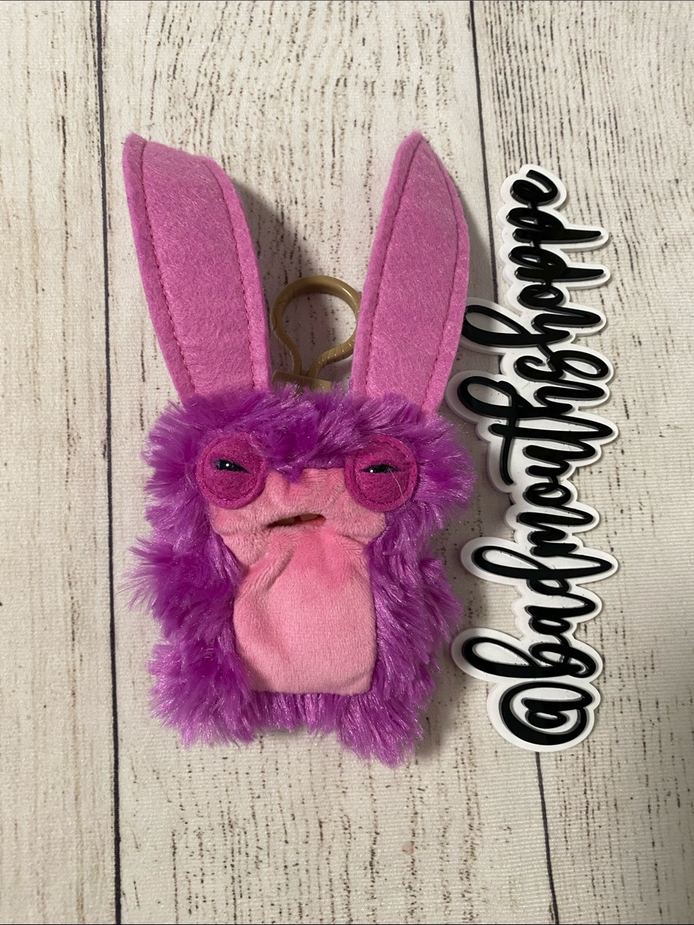 Zuru Fuggler Lord Long Ears Pink Plush Clip On Keyring Charm Ugly Rabbit Bunny